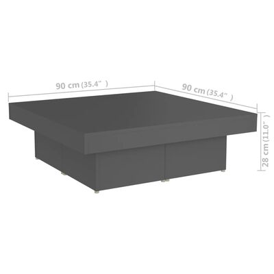 vidaXL Coffee Table Gray 35.4"x35.4"x11" Engineered Wood