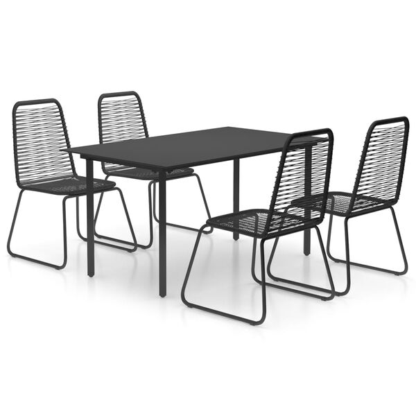 vidaXL Dining Set Black PVC Rattan, Powder-Coated Steel, Glass 5-piece