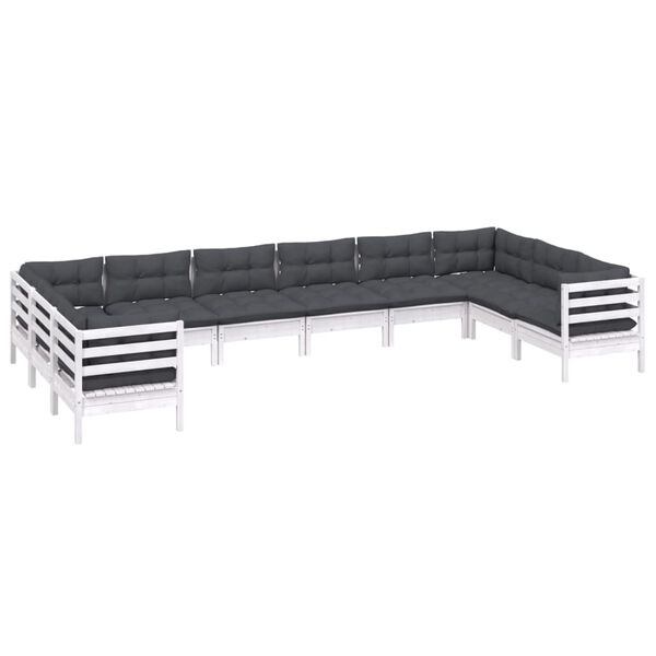 vidaXL Garden Lounge Set White, Anthracite Solid Pinewood, 100% Polyester