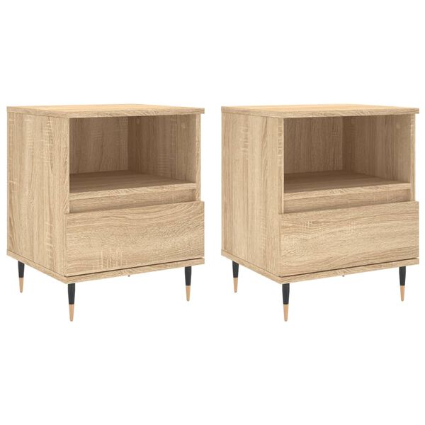 vidaXL Bedside Cabinet Set of 2 Sonoma oak Engineered wood, metal Medium