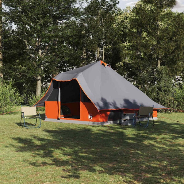 vidaXL Tipi Tent Grey and Orange 140.94 x 116.54 x 101.57 in Taffeta