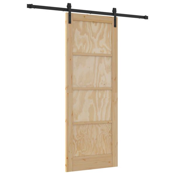 vidaXL Sliding Door Natural and Black 30.71 x 79.53 in Solid Pine Wood