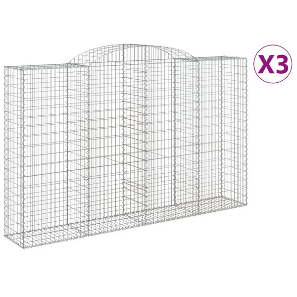 vidaXL Gabion Basket Set of 3 Silver Galvanized Iron Large