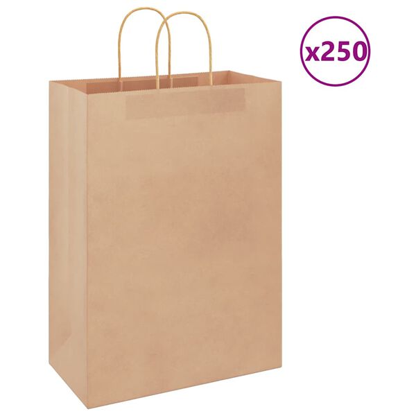 vidaXL Paper Bags 250 pcs with Handles Brown 12.6x6.7x17.3"