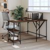 vidaXL Desk Brown Oak Engineered Wood, Metal Adjustable Feet Desk