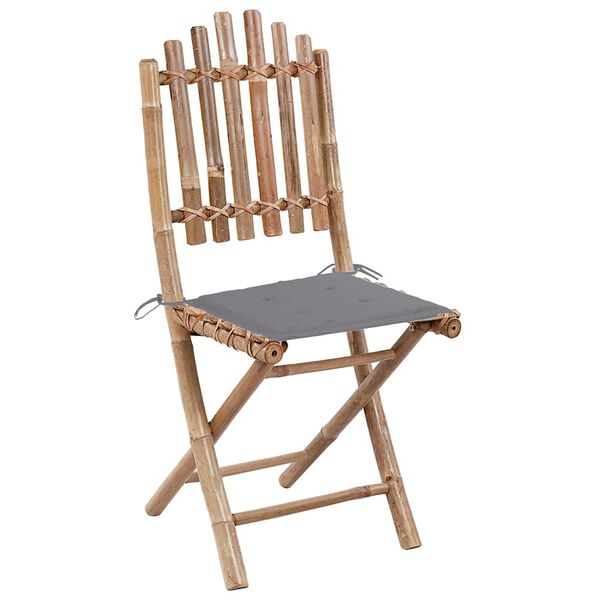 vidaXL Garden Chair Set of 2 Grey Bamboo Standard Foldable