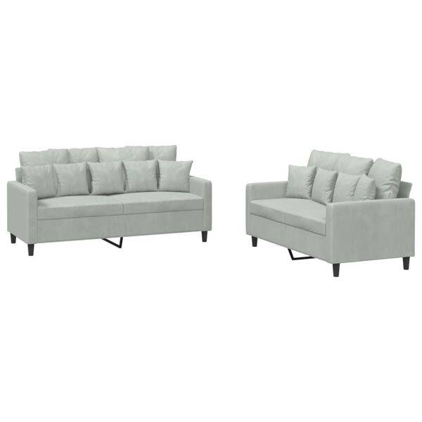 vidaXL Sofa Set Light Grey Velvet (100% polyester), metal, plywood Medium