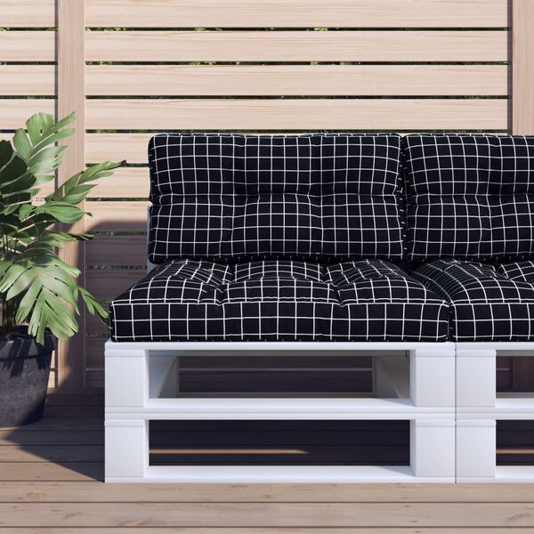 vidaXL Pallet Cushion Black Check Pattern 100% polyester 31.5 in x 15.7 in