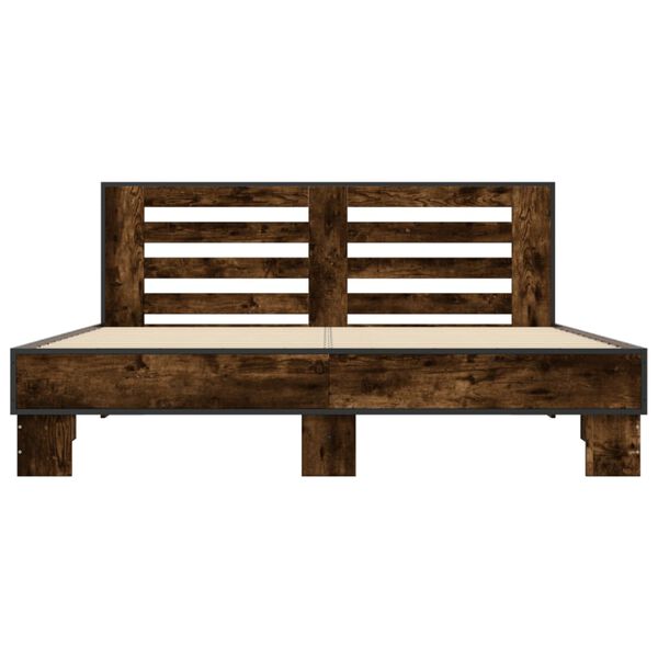vidaXL Bed Frame Smoked Oak Engineered wood, metal, plywood King Durable