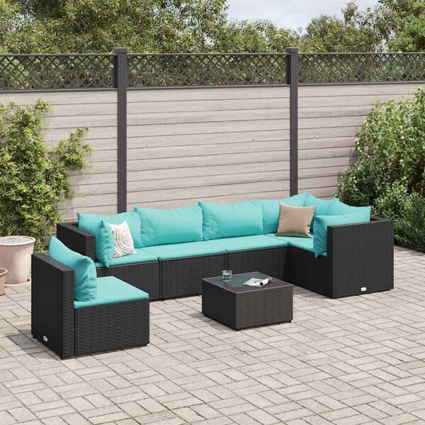 vidaXL Patio Lounge Set Black PE rattan 7 Piece Set