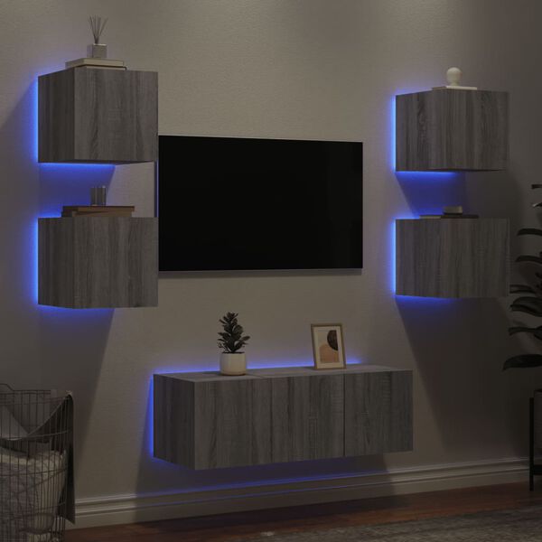 vidaXL TV Wall Unit Grey sonoma Engineered wood Large TV Wall Unit