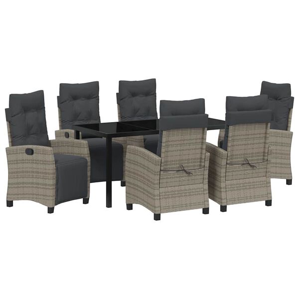 vidaXL Garden Dining Set with Cushion 7 pcs Grey Poly Rattan