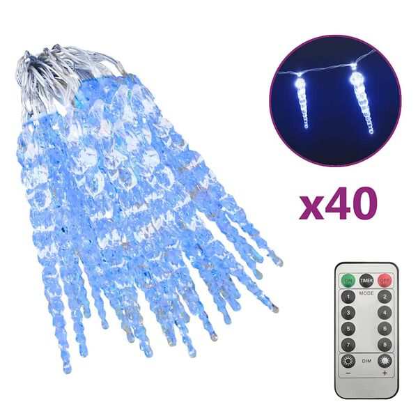 vidaXL Icicle Light Set of 40 Blue Acrylic 4.3 in, 6.3 in Icicle Light