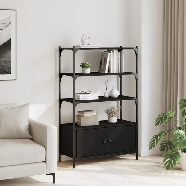 vidaXL Bookcase Black Engineered wood, metal Medium Adjustable Feet