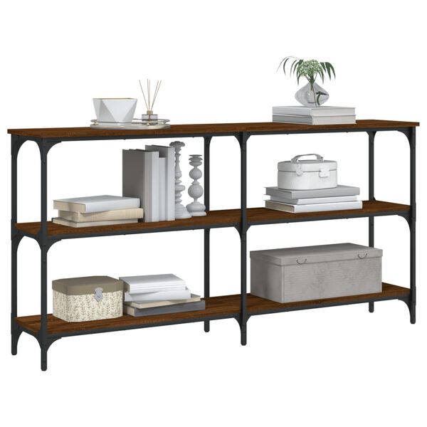 vidaXL Console Table Brown Oak Engineered Wood, Metal Narrow Large