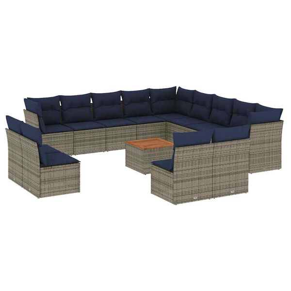 vidaXL 14 Piece Patio Sofa Set with Cushions Gray Poly Rattan