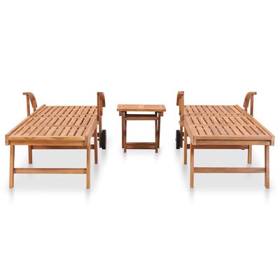 vidaXL Sun Loungers 2 pcs with Table Solid Teak Wood