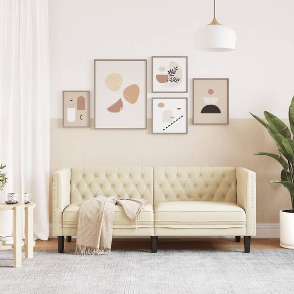 vidaXL Chesterfield Sofa Cream Faux leather, plywood, solid wood 2-Seater