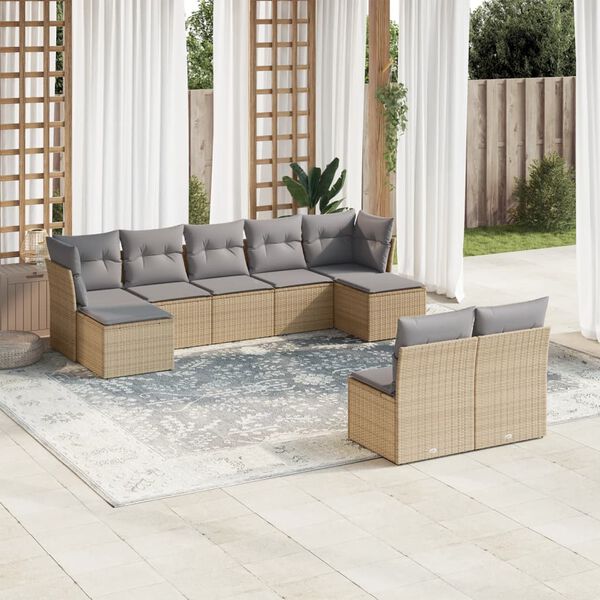 vidaXL Garden Sofa Set Beige PE rattan 9 Piece Set Adjustable Feet