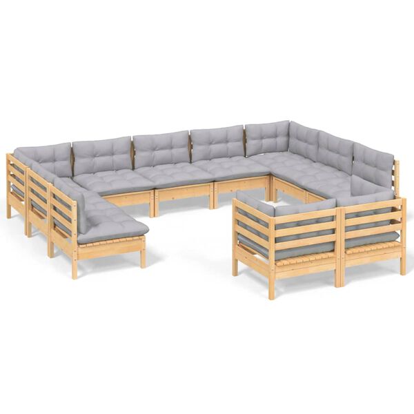 vidaXL Garden Lounge Set Grey Solid pinewood, 100% polyester
