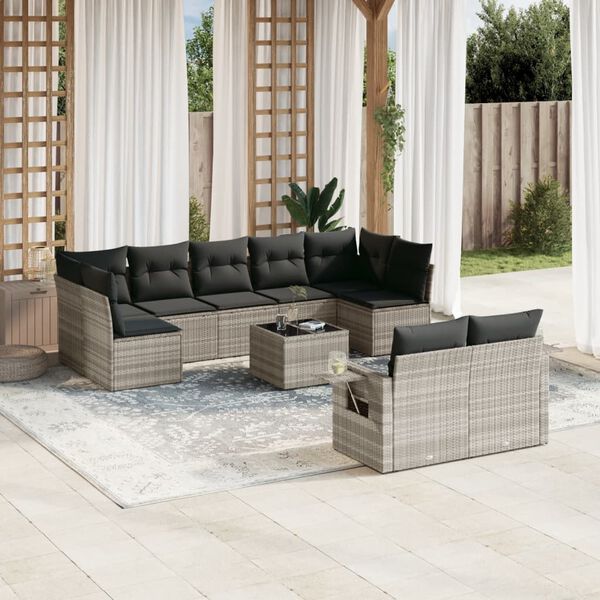 vidaXL Garden Sofa Set Light Grey, Dark Grey PE Rattan, Powder-Coated Steel