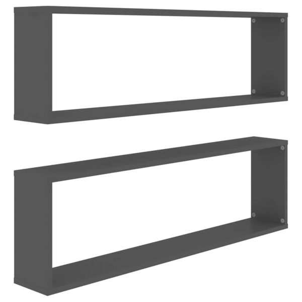 vidaXL Wall Shelf Set of 2 Grey Engineered wood Medium Wall Shelf
