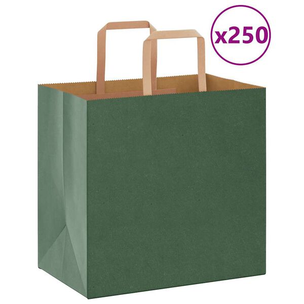 vidaXL Paper Bags 250 pcs with Handles Green 26x17x25 cm