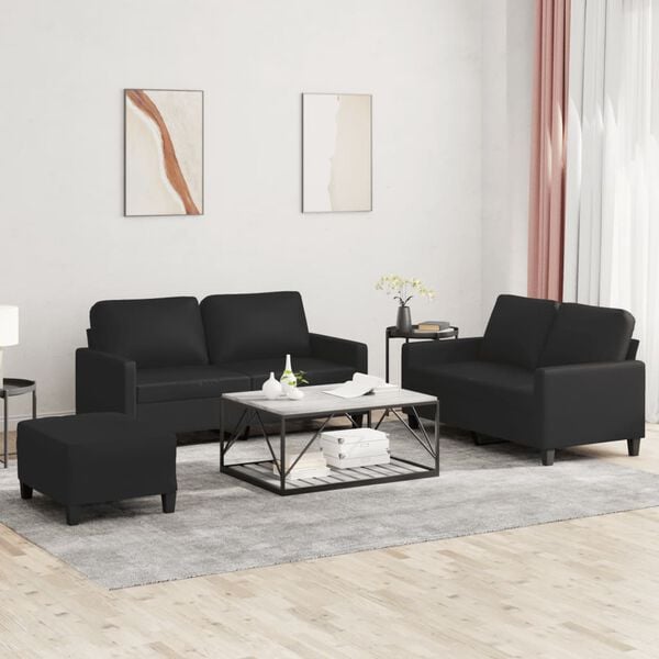 vidaXL Sofa Set Black Faux leather, metal, textilene, plywood