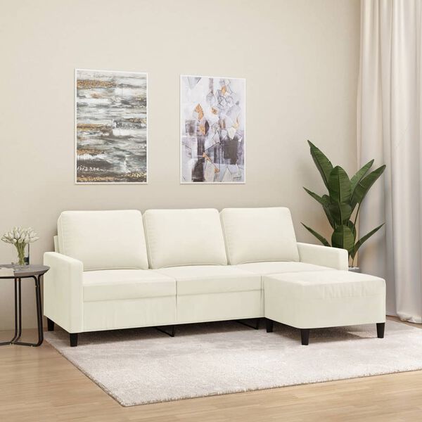 vidaXL 3-Seater Sofa with Footstool Cream 70.9" Velvet