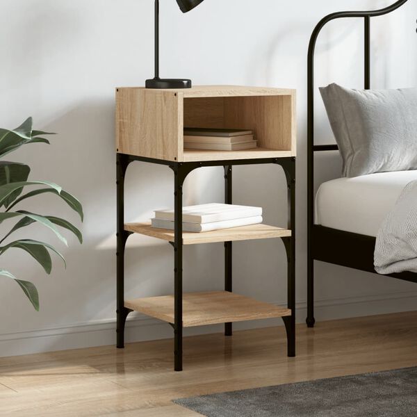 vidaXL Bedside Table Sonoma oak Engineered wood, iron Adjustable Feet