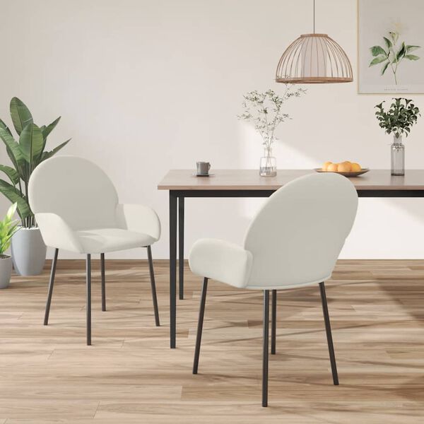 vidaXL Dining Chair Set of 2 Cream Velvet (100% polyester), metal, plywood