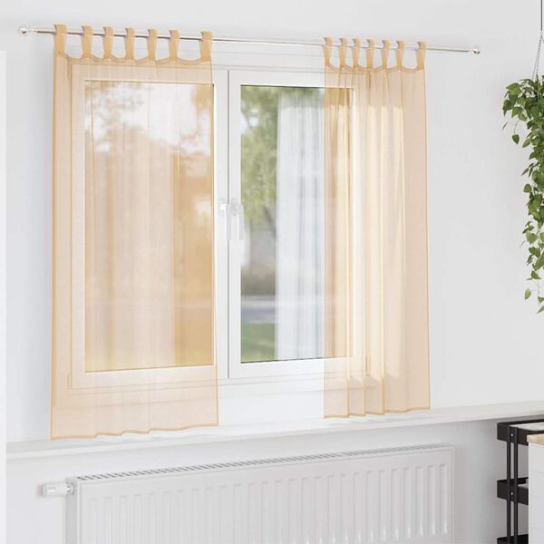 vidaXL Voile Curtains with Loops 2 pcs Sand 55.1x68.9"