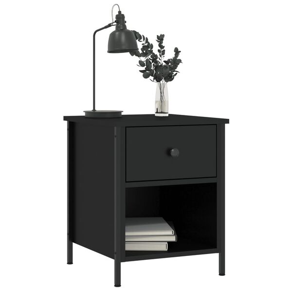 vidaXL Bedside Cabinet Black Engineered Wood, Iron 15.7 x 16.5 x 19.7 in