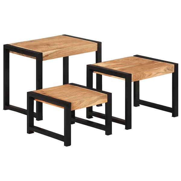 vidaXL Side Table Set of 3 Wood and black