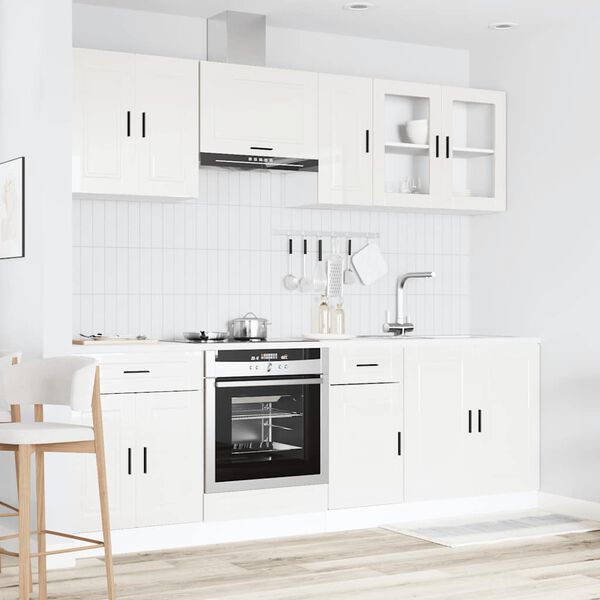 vidaXL Kitchen Cabinet Set High gloss white Engineered wood and glass