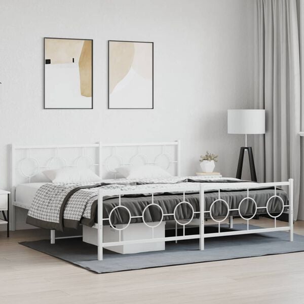 vidaXL Bed Frame White Powder-Coated Steel Double Durable Bed Frame
