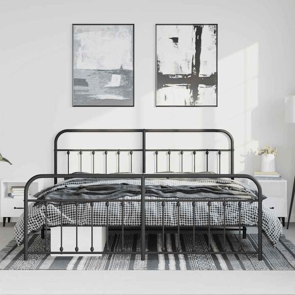 vidaXL Bed Frame Black Powder-Coated Steel 72 x 83.9 in Bed Frame
