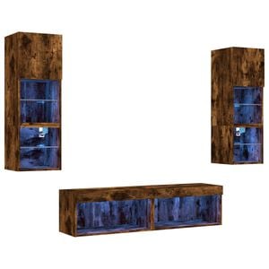 vidaXL 6 Piece TV Wall Units with LED Smoked Oak Engineered Wood