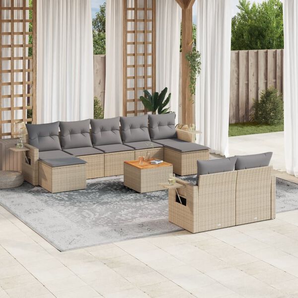 vidaXL Garden Sofa Set Beige PE rattan Large Modular Garden Sofa Set