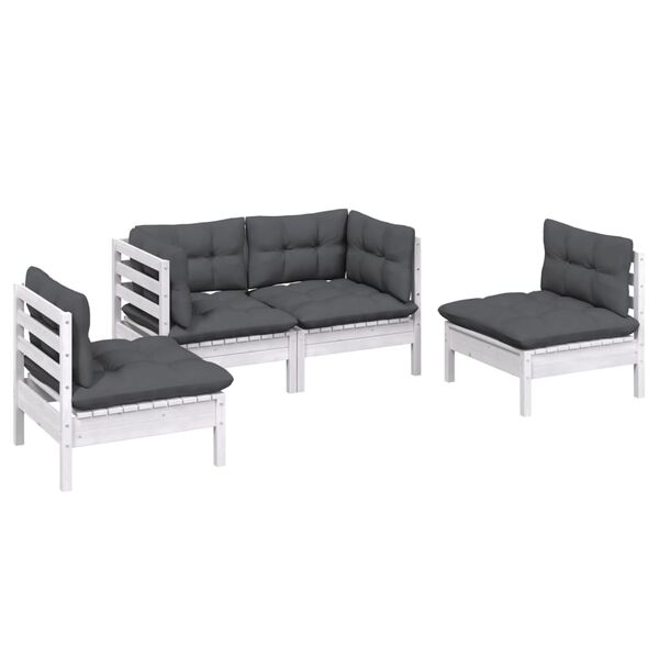 vidaXL Garden Lounge Set White Solid pinewood, fabric (100% polyester)