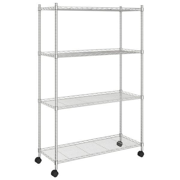 vidaXL 4-Tier Storage Shelf with Wheels 35.4x13.8x55.9" Chrome 440.9 lb