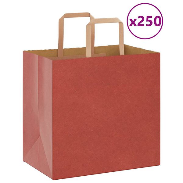 vidaXL Paper Bags 250 pcs with Handles Red 26x17x25 cm