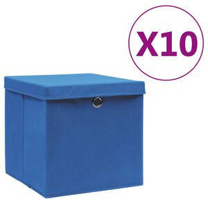 vidaXL Storage Box Set of 10 Blue Non-woven fabric 11 in Foldable