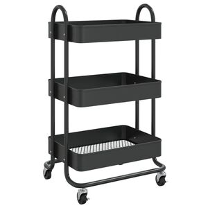 vidaXL 3-Tier Trolley Black 16.9"x13.4"x31.1" Steel