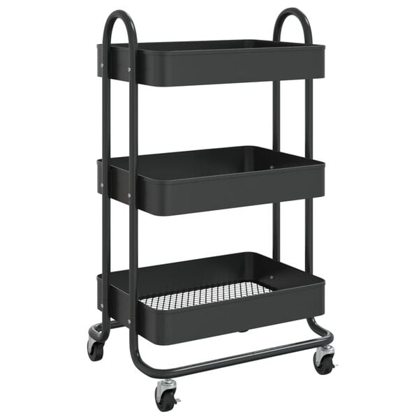 vidaXL 3-Tier Trolley Black 16.9"x13.4"x31.1" Steel