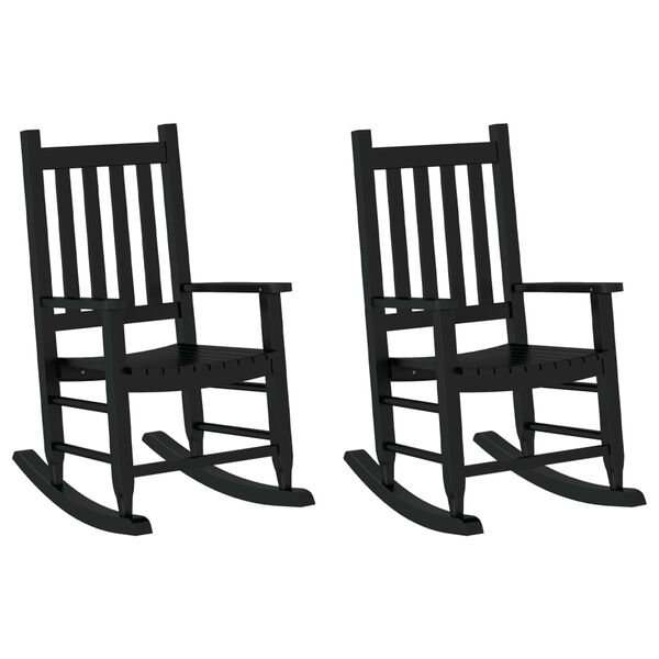 vidaXL Rocking Chair Set of 2 Black Solid Poplar Wood 17.3-20.1 in