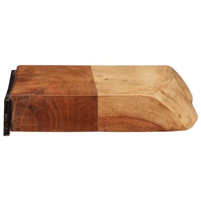 Long wooden bar with dark metal end pieces, looks like a wall-mounted shelf or rack support.