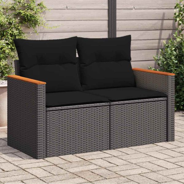 vidaXL Garden Sofa Black PE rattan, powder-coated steel, solid acacia wood