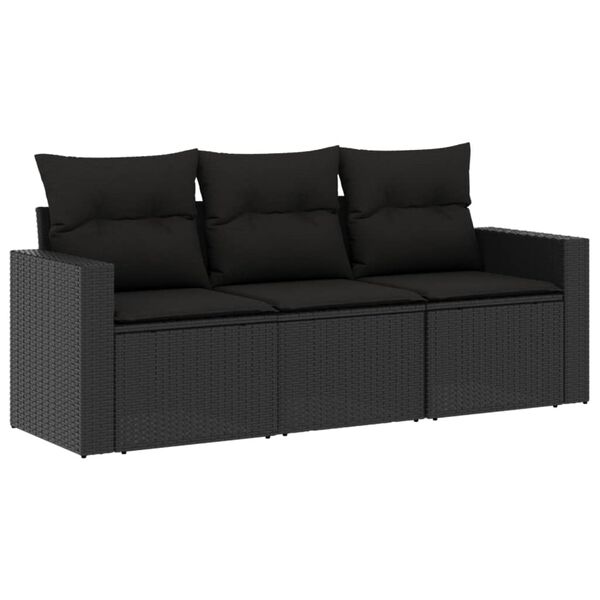 vidaXL Garden Sofa Set Black PE rattan, powder-coated steel, polyester