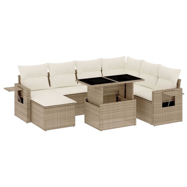 vidaXL Garden Sofa Set Beige Poly Rattan Large Adjustable Armrests